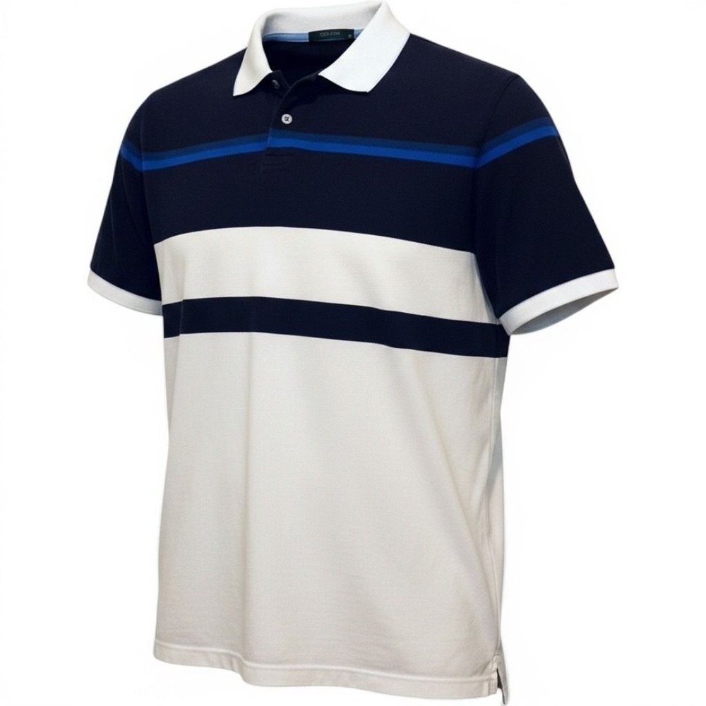 Greyson Polo Shirt Men XL Regular Blue White Black Colorblock Striped Golf Pique